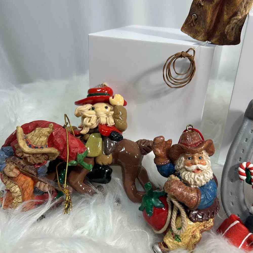 Western Cowboy Santa Ornaments Lot Set of 13 Unique Christmas Decorations‎
